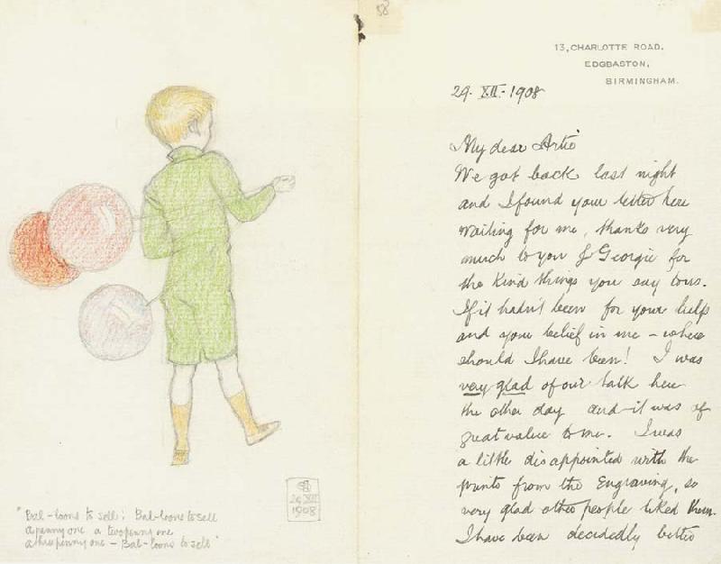  Balloons to sell Illustrated letter to Arthur Gaskin